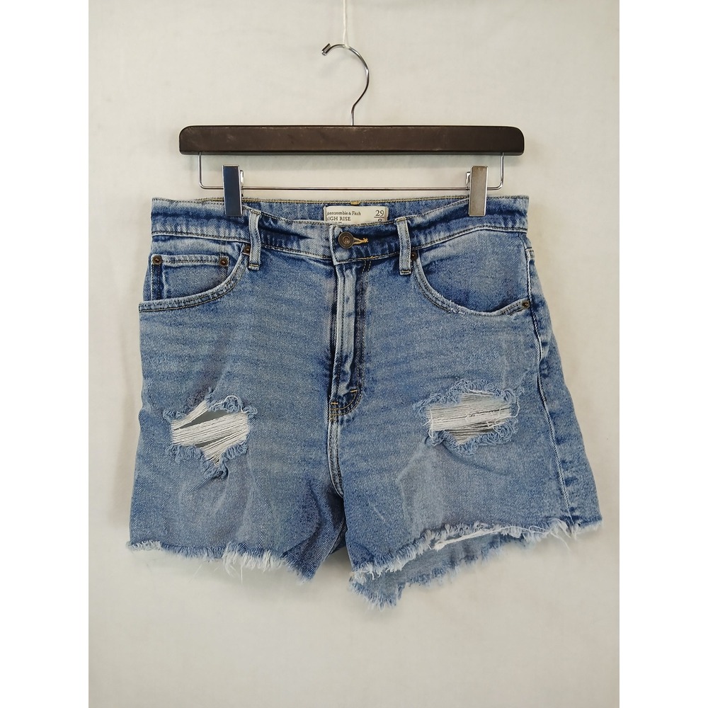 Abercrombie &‎ Fitch Curve Love High Rise Shorts Distressed Denim Blue Size 29 8